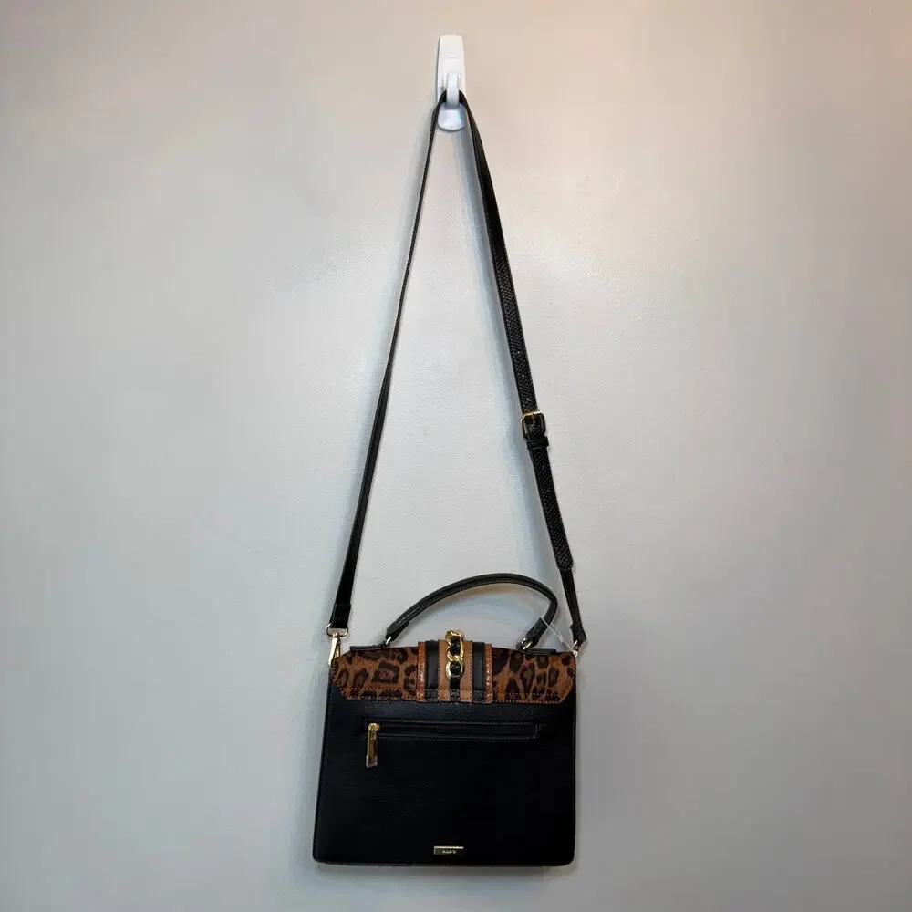Aldo Baro Top Handle Bag Crossbody Purse Jeweled Cat Cheetah Print